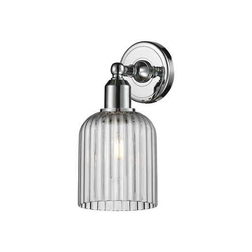 Innovations Bridal Veil 5in 1-Light Wall Sconce | Industrial Polished Chrome and Light Smoke Ribbed Glass | Bathroom & Hallway | Model 900-1W-PC-G559-5SM