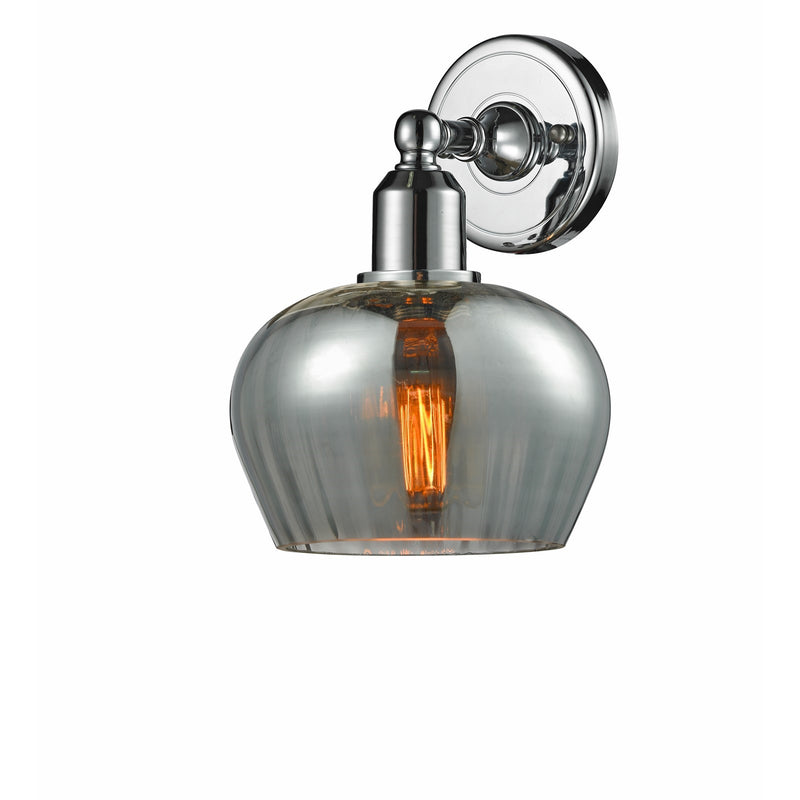 Innovations Fenton 6.5in 1-Light Wall Sconce | Industrial Polished Chrome Steel and Light Smoke Ribbed Glass | Hallway & | Model 900-1W-PC-G93-LED