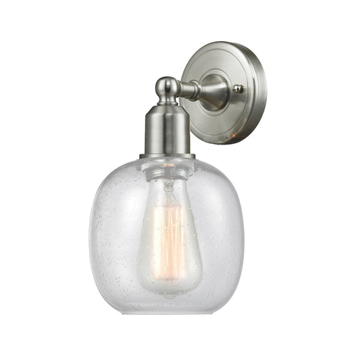 Innovations Belfast 6in 1-Light Wall Sconce | Industrial Brushed Satin Nickel Steel and Seedy Glass Globe | Hallway & Bathroom | Model 900-1W-SN-G104