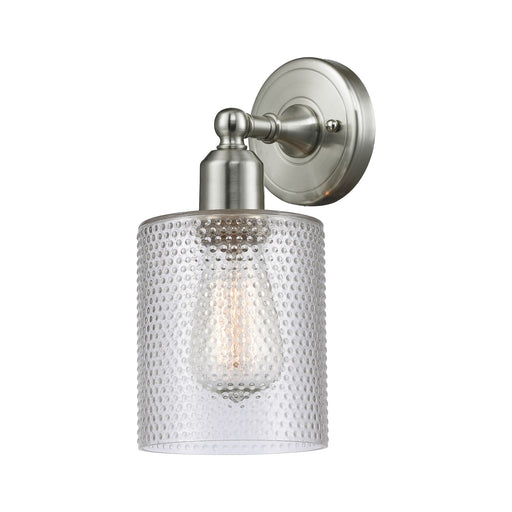 Innovations Cobbleskill 5in 1-Light Wall Sconce | Industrial Brushed Satin Nickel and Clear Glass | Hallway & Bathroom Accent | Model 900-1W-SN-G112