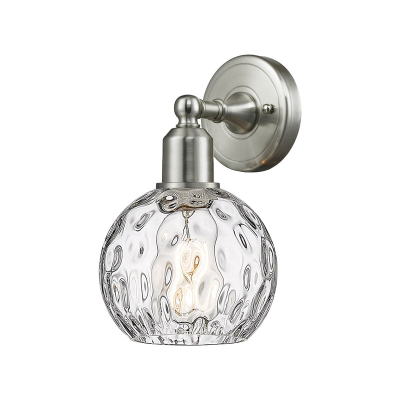 Innovations Athens Water Glass 6in 1-Light Wall Sconce | Industrial Brushed Satin Nickel Steel and Cast Brass with Clear Water | Model 900-1W-SN-G1215-6