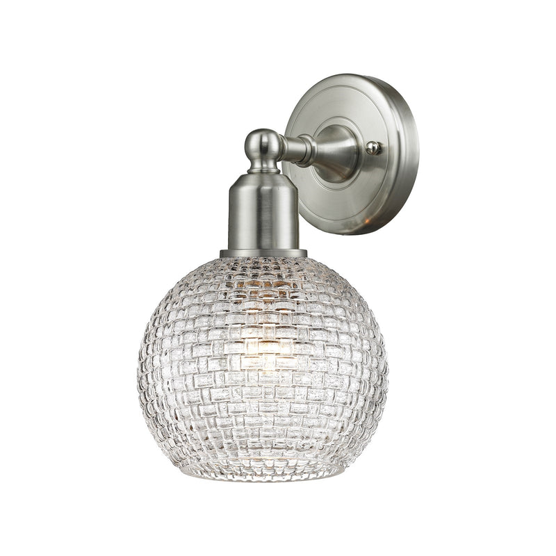Innovations Athens 6in 1-Light Wall Sconce | Industrial Brushed Satin Nickel Steel and Clear Basket Weave Glass | Hallway & | Model 900-1W-SN-G122C-6CL