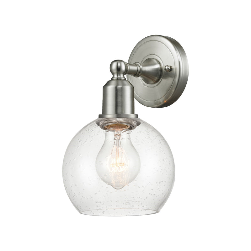 Innovations Athens 6in 1-Light Wall Sconce | Industrial Brushed Satin Nickel Steel and Seedy Glass | Hallway & Bathroom Accent | Model 900-1W-SN-G124-6