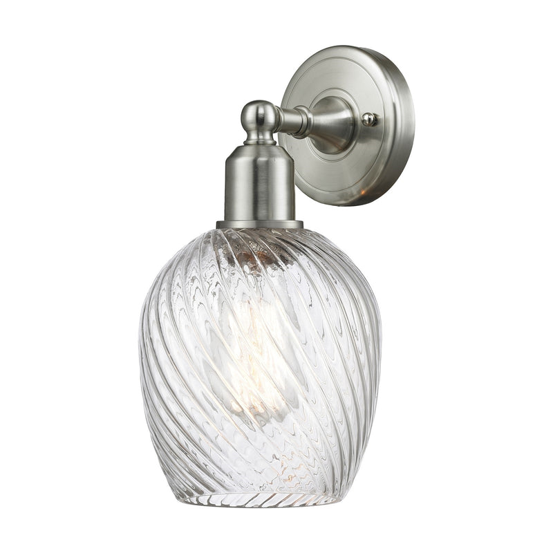 Innovations Salina 6in 1-Light Wall Sconce | Industrial Brushed Satin Nickel and Clear Spiral Fluted Glass | Hallway & Bathroom | Model 900-1W-SN-G292