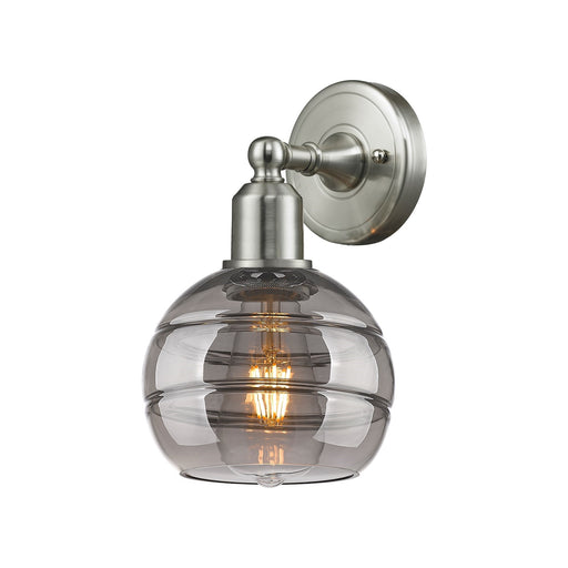 Innovations Rochester 6in 1-Light Wall Sconce | Industrial Brushed Satin Nickel and Light Smoke Glass | Hallway & Bedroom | Model 900-1W-SN-G556-6SM