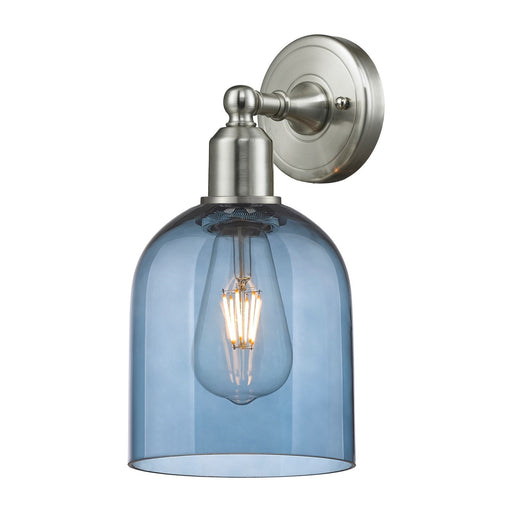 Innovations Bella 5.5in 1-Light Wall Sconce | Industrial Brushed Satin Nickel and Blue Glass | Bathroom & Hallway Accent | Model 900-1W-SN-G558-6BL