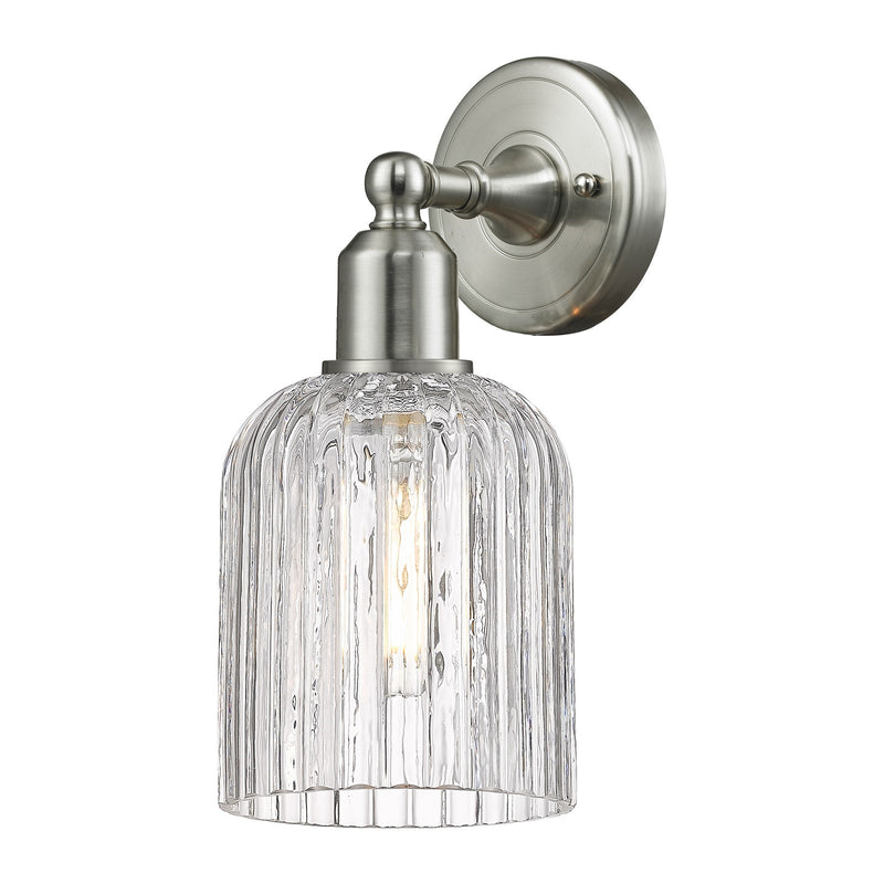 Innovations Bridal Veil 5in 1-Light Wall Sconce | Industrial Brushed Satin Nickel and Clear Ribbed Glass | Hallway & Bathroom | Model 900-1W-SN-G559-5CL