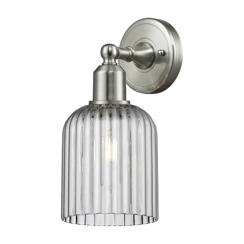 Innovations Bridal Veil 5in 1-Light Wall Sconce | Industrial Brushed Satin Nickel and Light Smoke Ribbed Glass | Hallway & | Model 900-1W-SN-G559-5SM