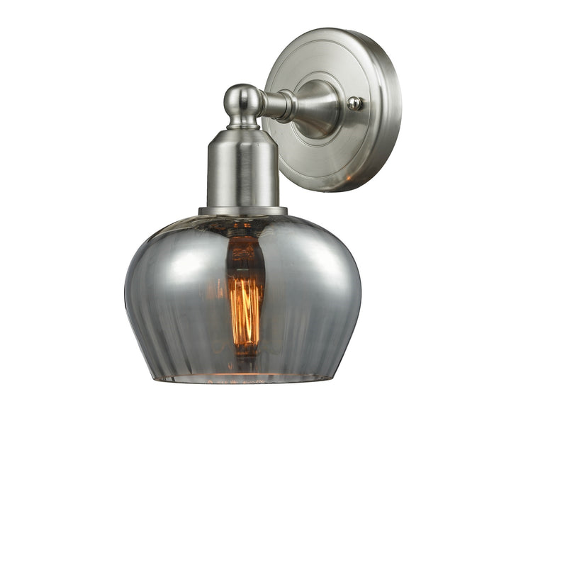 Innovations Fenton 6.5in 1-Light Wall Sconce | Industrial Brushed Satin Nickel and Light Smoke Ribbed Glass | Bathroom & Hallway | Model 900-1W-SN-G93