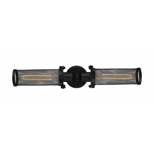 Innovations Quincy Hall 21in 2-Light Bath Vanity | Industrial Matte Black Steel and Cast Brass with Matte Black Metal Shade | Model 900-2W-BK-CE216-BK-LED