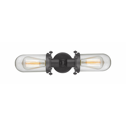 Innovations Centri 22in 2-Light Bath Vanity | Industrial Matte Black Steel and Clear Glass | Bathroom Vanity | Model 900-2W-BK-CE231-BK-CL-LED