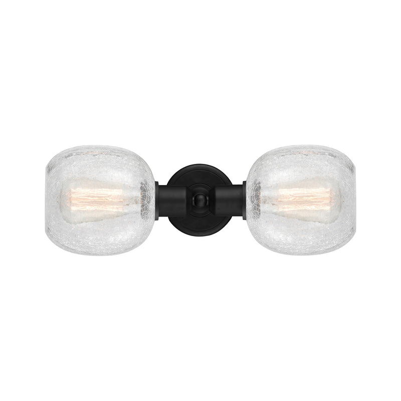 Innovations Belfast 17in 2-Light Linear Bath Vanity Light | Industrial Matte Black Steel and Clear Crackle Glass | Bathroom Vanity | Model 900-2W-BK-G105