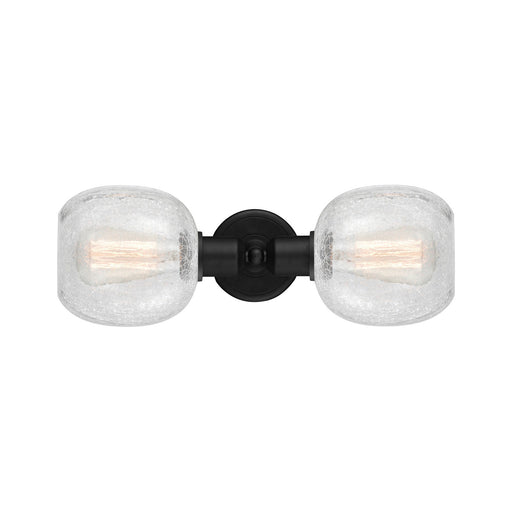 Innovations Belfast 17in 2-Light Linear Bath Vanity Light | Industrial Matte Black Steel and Clear Crackle Glass | Bathroom Vanity | Model 900-2W-BK-G105