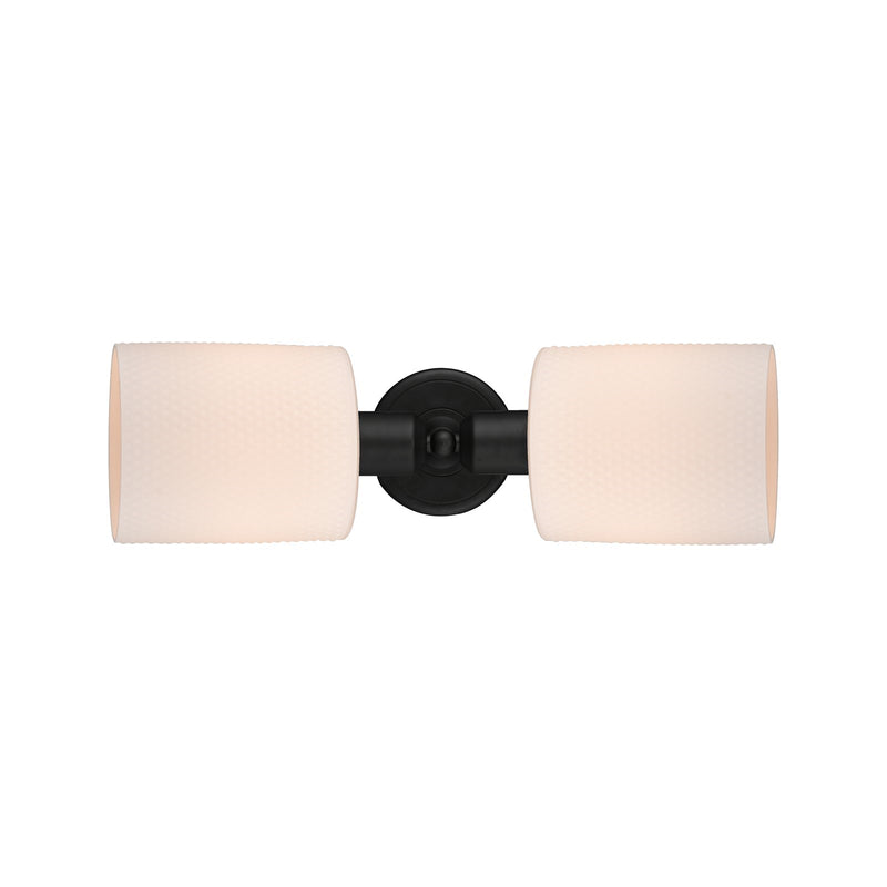 Innovations Cobbleskill 17in 2-Light Linear Bath Vanity Light | Industrial Matte Black Steel and Cased Matte White Glass | Bathroom | Model 900-2W-BK-G111