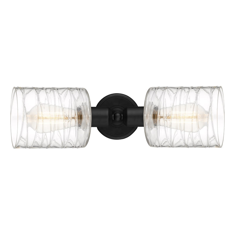 Innovations Cobbleskill 17in 2-Light Linear Bath Vanity Light | Industrial Matte Black Steel and Deco Swirl Glass | Bathroom | Model 900-2W-BK-G1113