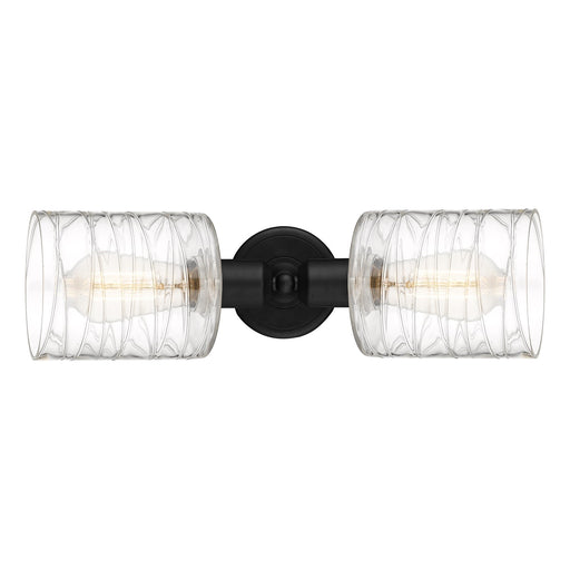 Innovations Cobbleskill 17in 2-Light Linear Bath Vanity Light | Industrial Matte Black Steel and Deco Swirl Glass | Bathroom | Model 900-2W-BK-G1113