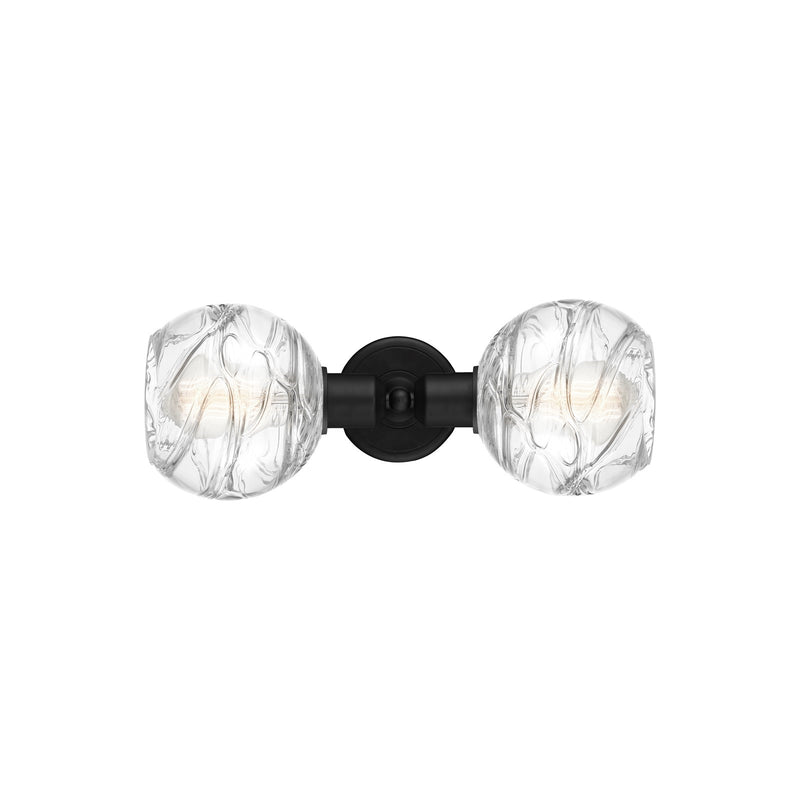 Innovations Athens Deco Swirl 16in 2-Light Linear Bath Vanity | Industrial Matte Black Steel and Clear Deco Swirl Glass | Model 900-2W-BK-G1213-6CL