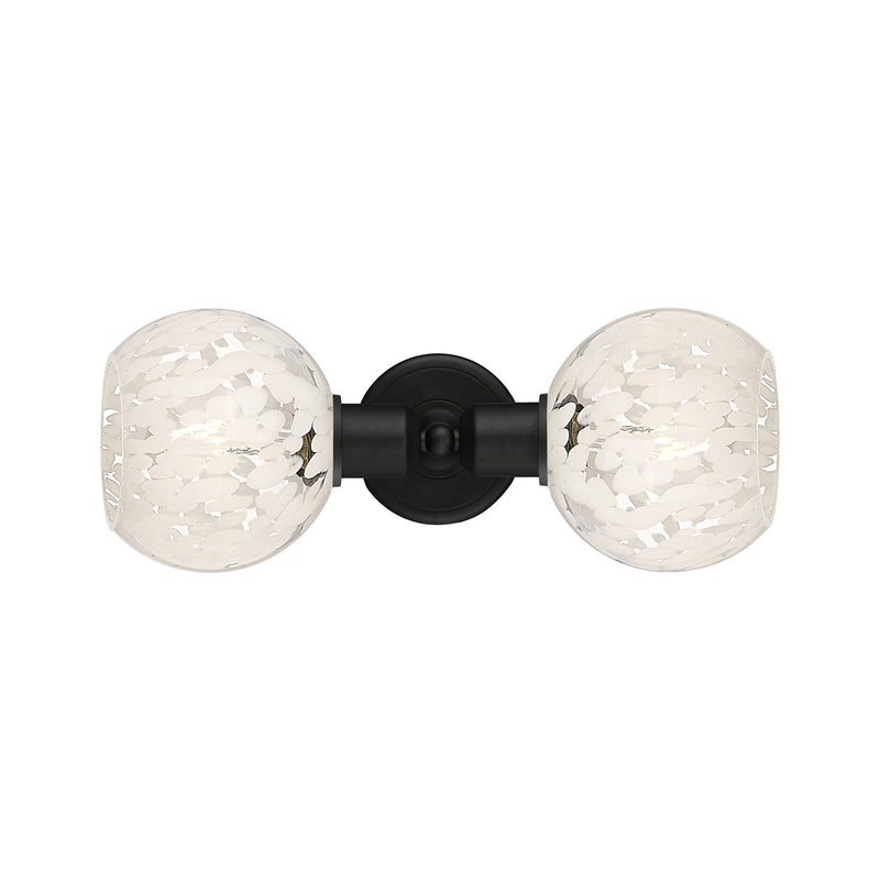 Innovations White Mouchette 15.25in 2-Light Linear Bath Vanity Light | Industrial Matte Black Steel and White Mouchette Glass | Model 900-2W-BK-G1216-6WM