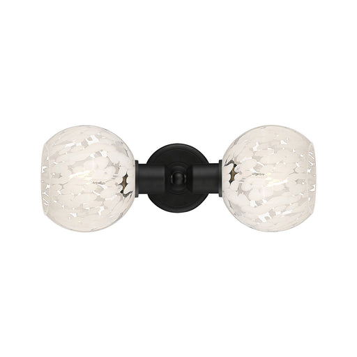 Innovations White Mouchette 15.25in 2-Light Linear Bath Vanity Light | Industrial Matte Black Steel and White Mouchette Glass | Model 900-2W-BK-G1216-6WM