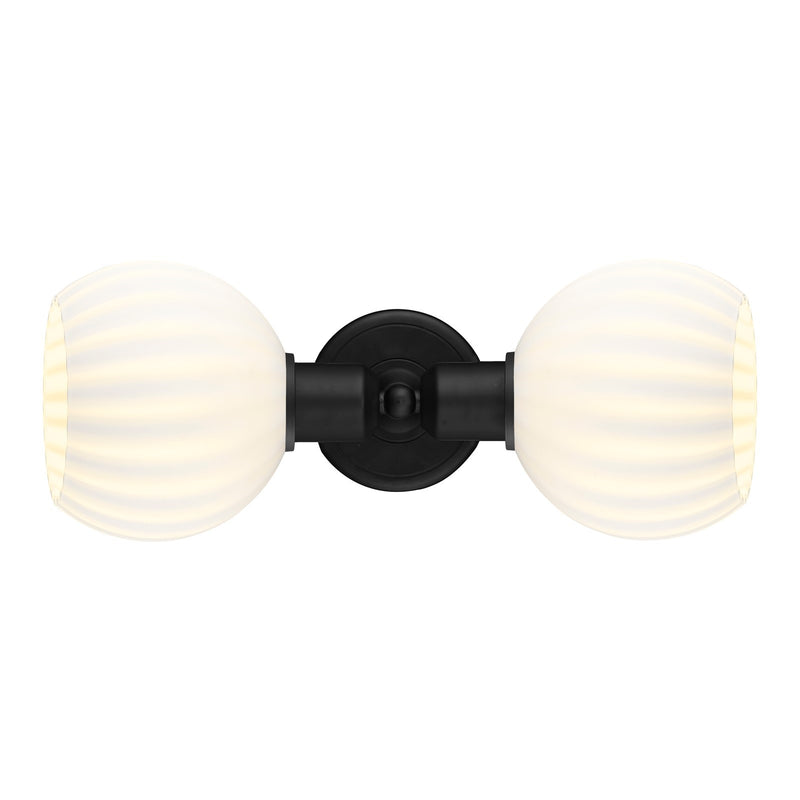 Innovations White Venetian 15.25in 2-Light Linear Bath Vanity Light | Industrial Matte Black Steel and White Venetian Glass | Model 900-2W-BK-G1217-6WV
