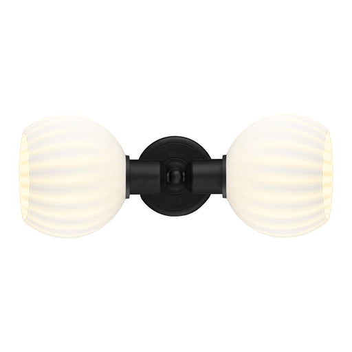Innovations White Venetian 15.25in 2-Light Linear Bath Vanity Light | Industrial Matte Black Steel and White Venetian Glass | Model 900-2W-BK-G1217-6WV