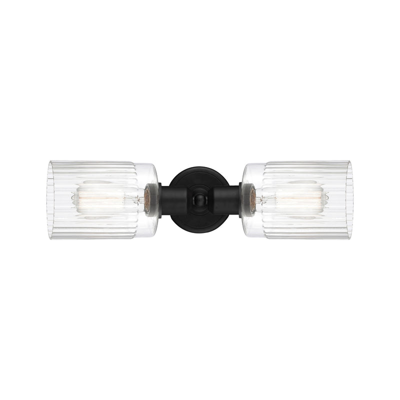 Innovations Hadley 17in 2-Light Linear Bath Vanity Light | Industrial Matte Black Steel and Clear Ribbed Glass | Bathroom Vanity | Model 900-2W-BK-G342