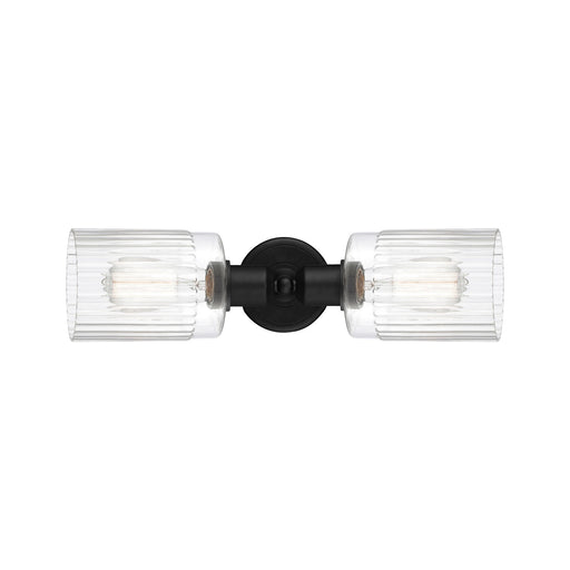 Innovations Hadley 17in 2-Light Linear Bath Vanity Light | Industrial Matte Black Steel and Clear Ribbed Glass | Bathroom Vanity | Model 900-2W-BK-G342