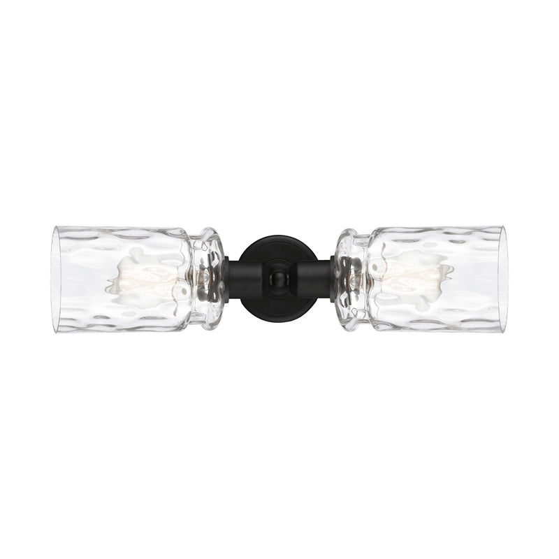 Innovations Candor 19in 2-Light Linear Bath Vanity Light | Industrial Matte Black Steel and Clear Waterglass Frosted Glass | Model 900-2W-BK-G352