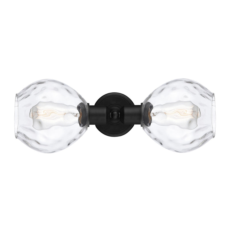 Innovations Waverly 17in 2-Light Linear Bath Vanity Light | Industrial Matte Black Steel and Clear Water Glass Globe Shades | Model 900-2W-BK-G362