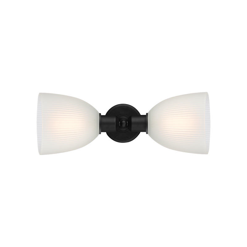 Innovations Castile 17in 2-Light Linear Bath Vanity Light | Industrial Matte Black Steel and White Glass Dome Shades | Bathroom | Model 900-2W-BK-G381