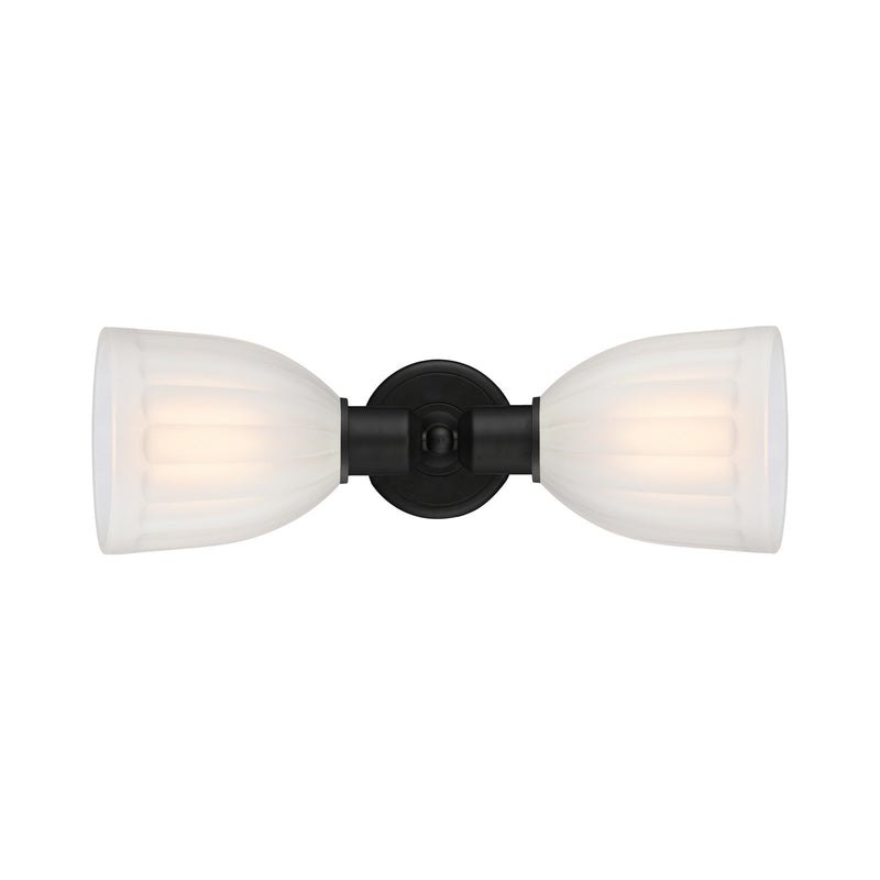 Innovations Brookfield 18in 2-Light Linear Bath Vanity | Industrial Matte Black Steel and White Frosted Glass | Bathroom Vanity | Model 900-2W-BK-G441