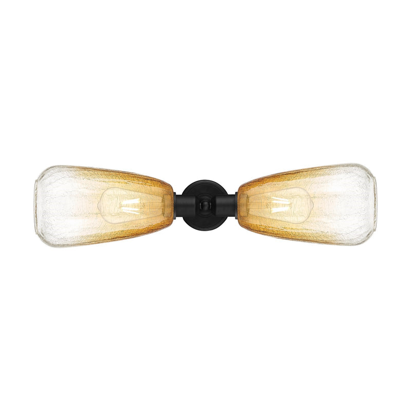 Innovations Brookhaven Almond 25in 2-Light Linear Bath Vanity | Industrial Matte Black Steel and Amber Globe Glass | Bathroom | Model 900-2W-BK-G480-6AM