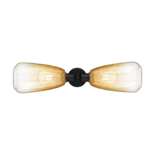 Innovations Brookhaven Almond 25in 2-Light Linear Bath Vanity | Industrial Matte Black Steel and Amber Globe Glass | Bathroom | Model 900-2W-BK-G480-6AM