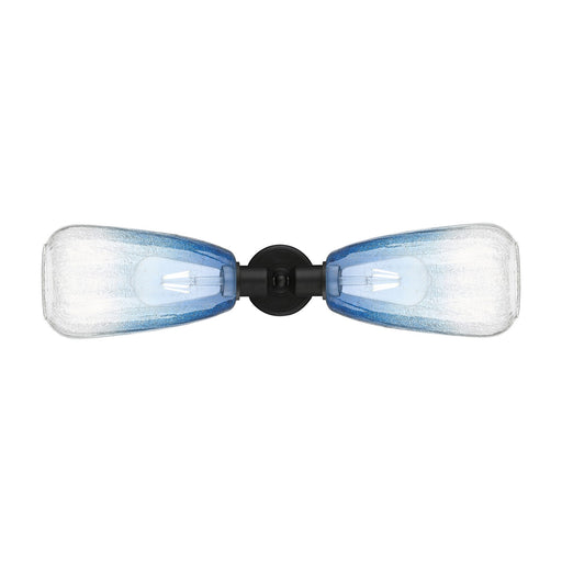 Innovations Brookhaven Almond 25in 2-Light Linear Bath Vanity | Industrial Matte Black Steel and Sapphire Blue Glass | Bathroom | Model 900-2W-BK-G480-6SB