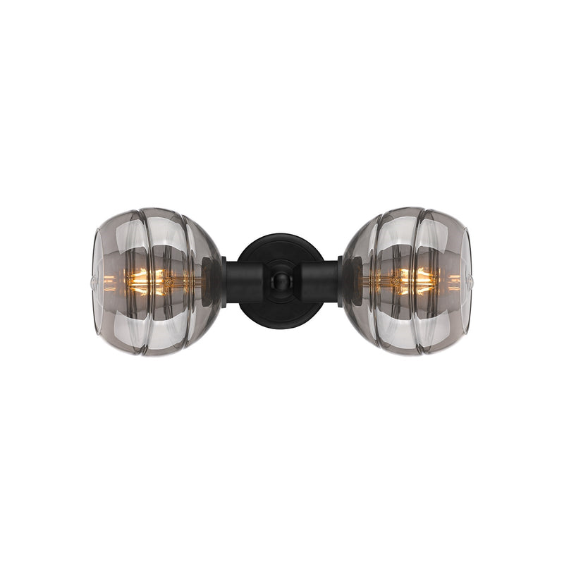 Innovations Rochester 15in 2-Light Linear Bath Vanity | Industrial Matte Black Steel and Light Smoke Smoked Glass | Bathroom | Model 900-2W-BK-G556-6SM
