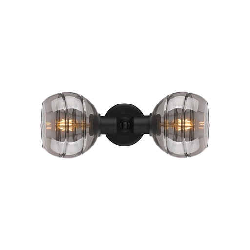 Innovations Rochester 15in 2-Light Linear Bath Vanity | Industrial Matte Black Steel and Light Smoke Smoked Glass | Bathroom | Model 900-2W-BK-G556-6SM