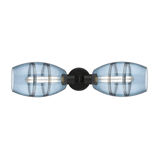 Innovations Vaz 24in 2-Light Linear Bath Vanity | Industrial Matte Black Steel and Blue Glass | Bathroom Vanity & Powder Room | Model 900-2W-BK-G557-6BL