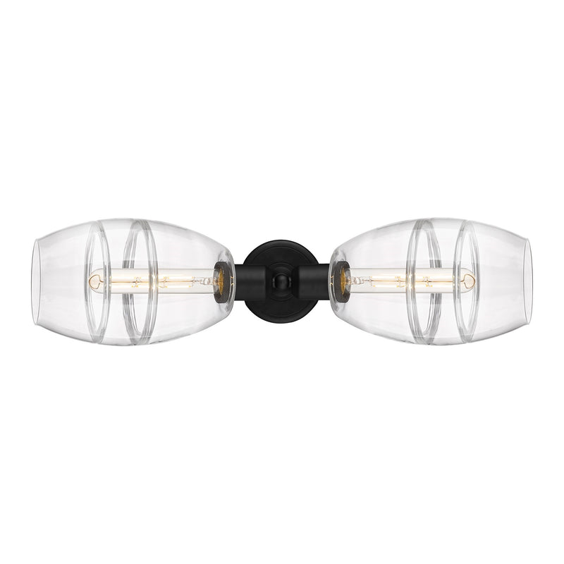 Innovations Vaz 24in 2-Light Linear Bath Vanity | Industrial Matte Black Steel and Clear Glass | Bathroom Vanity & Powder Room | Model 900-2W-BK-G557-6CL