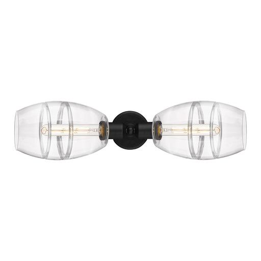 Innovations Vaz 24in 2-Light Linear Bath Vanity | Industrial Matte Black Steel and Clear Glass | Bathroom Vanity & Powder Room | Model 900-2W-BK-G557-6CL