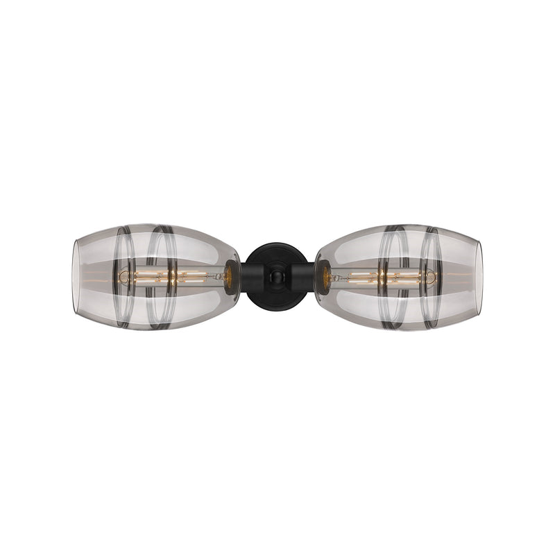 Innovations Vaz 24in 2-Light Linear Bath Vanity | Industrial Matte Black Steel and Light Smoke Smoked Glass | Bathroom Vanity & | Model 900-2W-BK-G557-6SM
