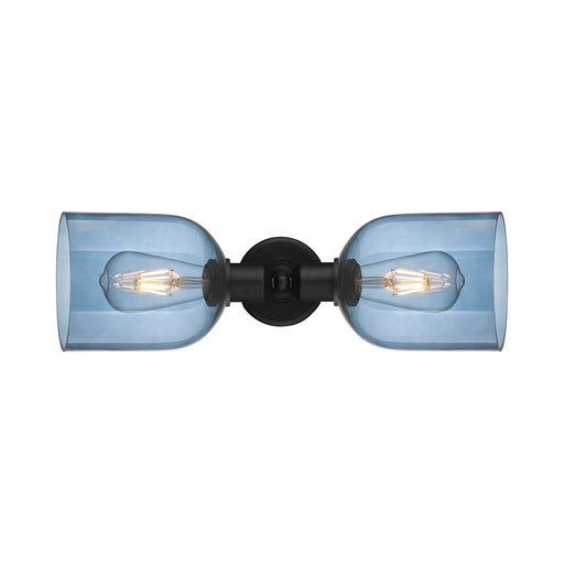 Innovations Bella 18in 2-Light Linear Bath Vanity Light | Industrial Matte Black Steel and Blue Bell Glass | Bathroom Vanity & | Model 900-2W-BK-G558-6BL
