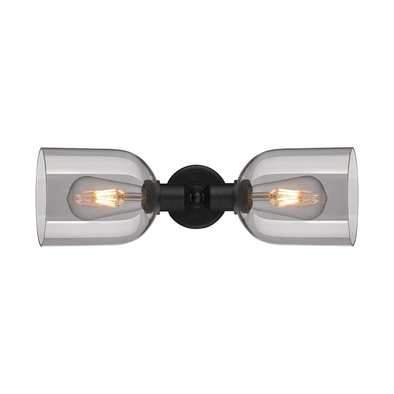 Innovations Bella 18in 2-Light Linear Bath Vanity Light | Industrial Matte Black Steel and Light Smoke Bell Glass | Bathroom | Model 900-2W-BK-G558-6SM