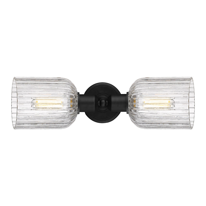 Innovations Bridal Veil 17in 2-Light Linear Bath Vanity Light | Industrial Matte Black Steel and Clear Ribbed Glass | Bathroom | Model 900-2W-BK-G559-5CL