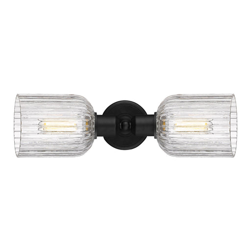 Innovations Bridal Veil 17in 2-Light Linear Bath Vanity Light | Industrial Matte Black Steel and Clear Ribbed Glass | Bathroom | Model 900-2W-BK-G559-5CL