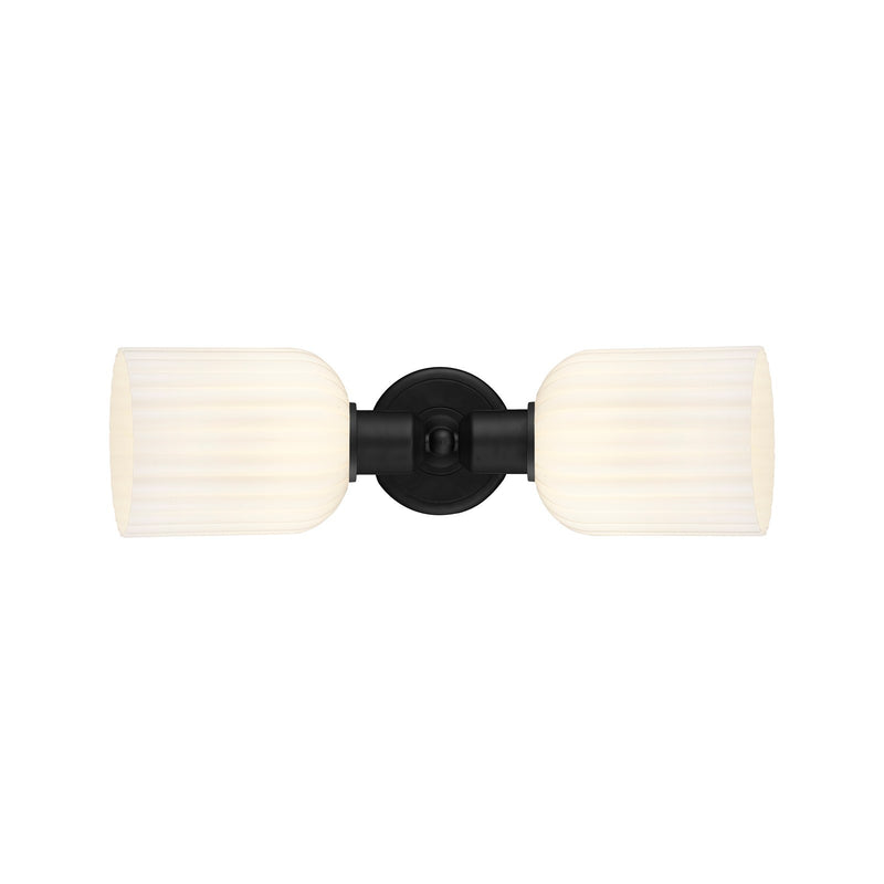 Innovations Bridal Veil 17in 2-Light Linear Bath Vanity | Industrial Matte Black Steel and Gloss White Ribbed Glass | Bathroom | Model 900-2W-BK-G559-5GWH