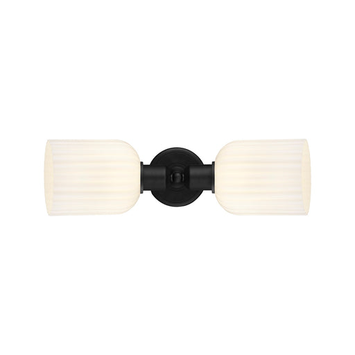 Innovations Bridal Veil 17in 2-Light Linear Bath Vanity | Industrial Matte Black Steel and Gloss White Ribbed Glass | Bathroom | Model 900-2W-BK-G559-5GWH