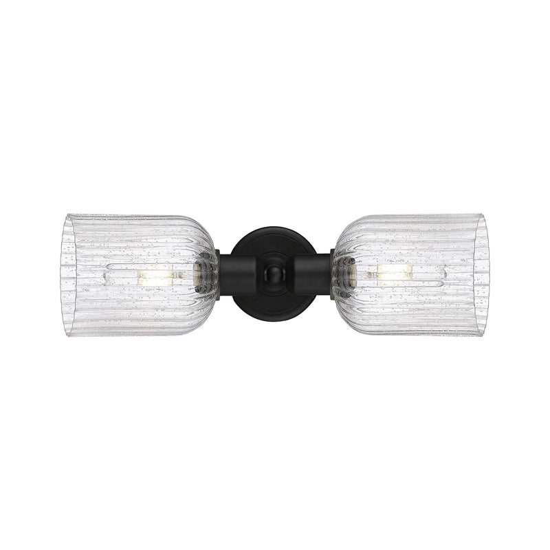 Innovations Bridal Veil 17in 2-Light Linear Bath Vanity | Industrial Matte Black Steel and Seedy Ribbed Glass | Bathroom | Model 900-2W-BK-G559-5SDY