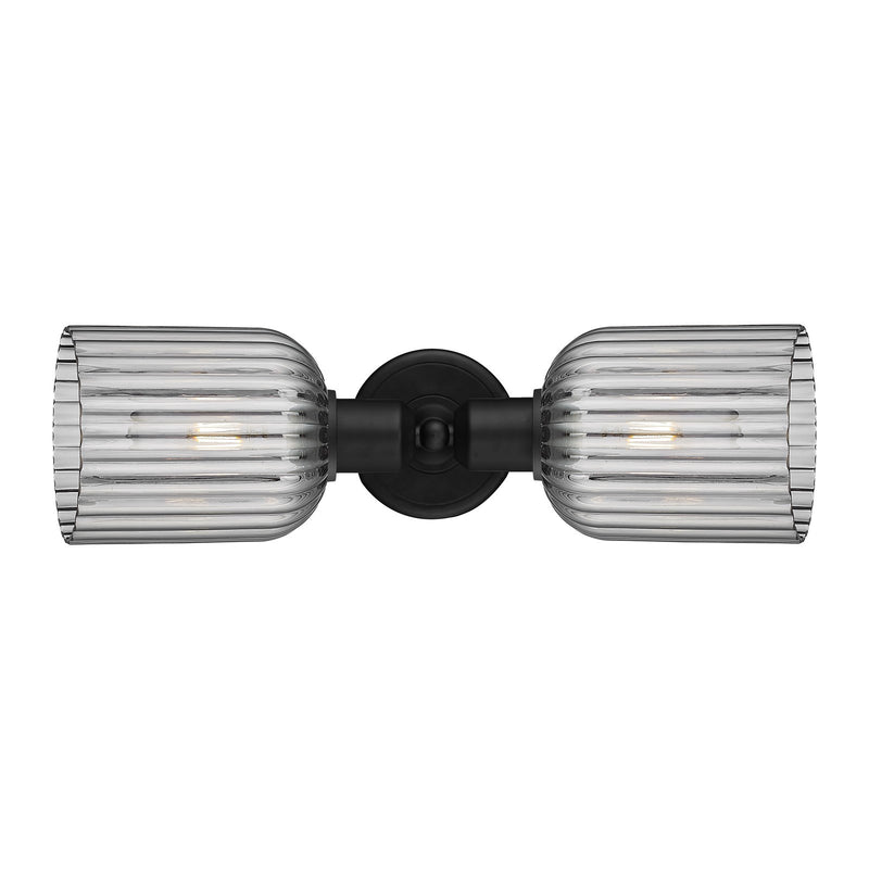 Innovations Bridal Veil 17in 2-Light Linear Bath Vanity | Industrial Matte Black Steel and Light Smoke Ribbed Glass | Bathroom | Model 900-2W-BK-G559-5SM