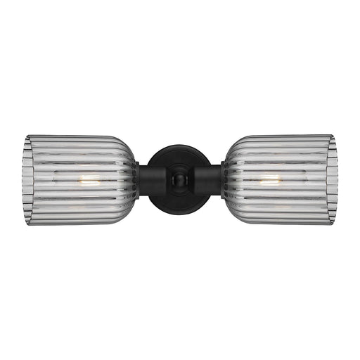 Innovations Bridal Veil 17in 2-Light Linear Bath Vanity | Industrial Matte Black Steel and Light Smoke Ribbed Glass | Bathroom | Model 900-2W-BK-G559-5SM