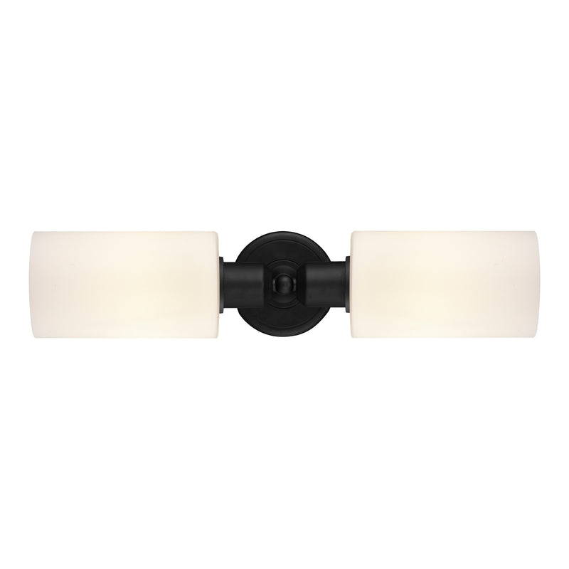 Innovations Clymer 17in 2-Light Linear Bath Vanity Light | Industrial Matte Black Steel and Matte White Glass | Bathroom Vanity | Model 900-2W-BK-G801